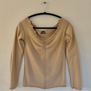 Urban Outfitters Out from Under Aurora Lettuce Edge Tan Long Sleeve Top Medium